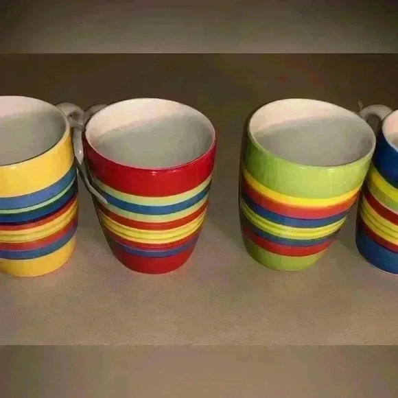 Brylane Home Kitchen Santa Fe Ceramic Coffee Mug Striped Stoneware Set of 4 - Picture 3 of 6